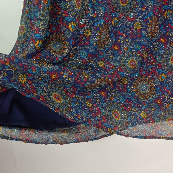 Cassees M Rich Floral A-Line Ornate Beaded Skirt in Navy Red - Picture 9 of 9